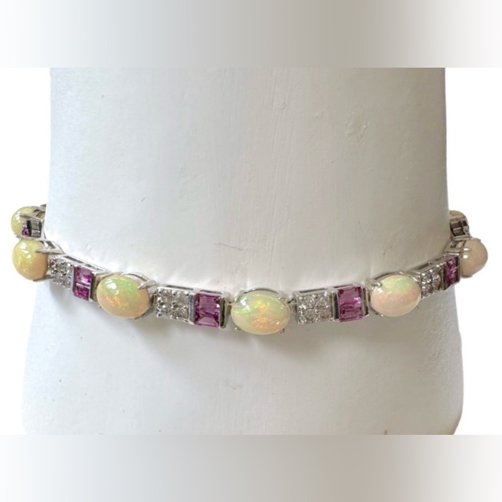 Vintage opal tennis 925 silver bracelet